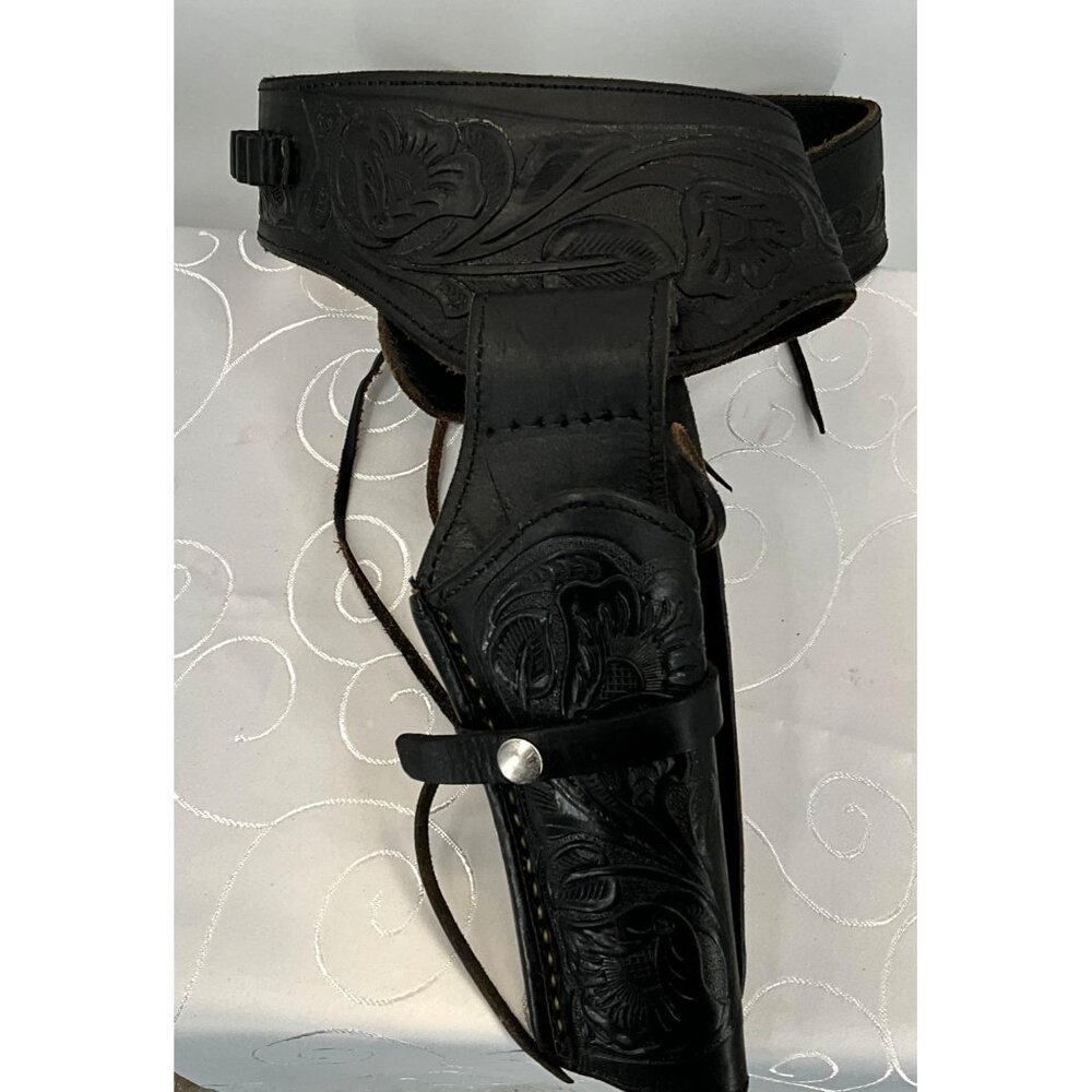 Black Tooled Leather‎ Gun Belt & Holster Size 42 Tombstone Arizona